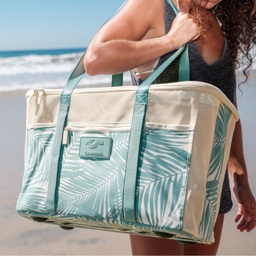 Aloha Teal Palm Print Beach Tote